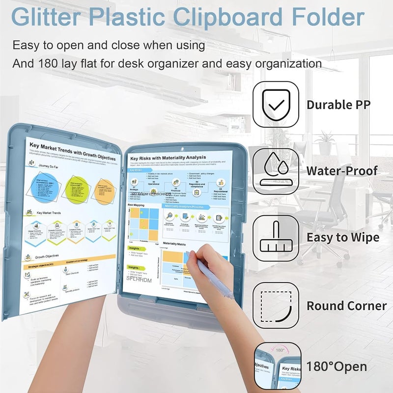 SFLHHDM Clipboard with Storage,Storage Clipboard with Pen Holder, A4 Binder Clip Boards 8.5x11 with Low Profile Clip,Side Opening Nursing Clipboards, Clipboards Folder for Office Supplies-Light Blue - Image 5